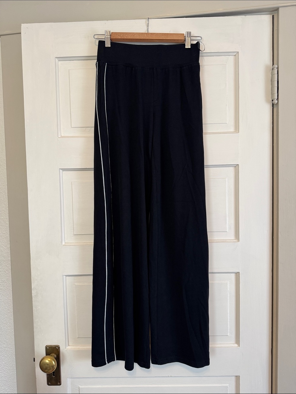 Princess Polly Black Wide Leg Pants with White Side Piping